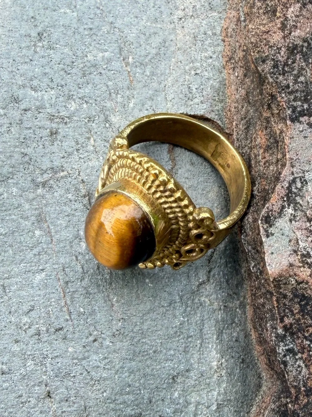 Gold Tiger’s Eye Genuine Gemestone Small Pinky Ring 4